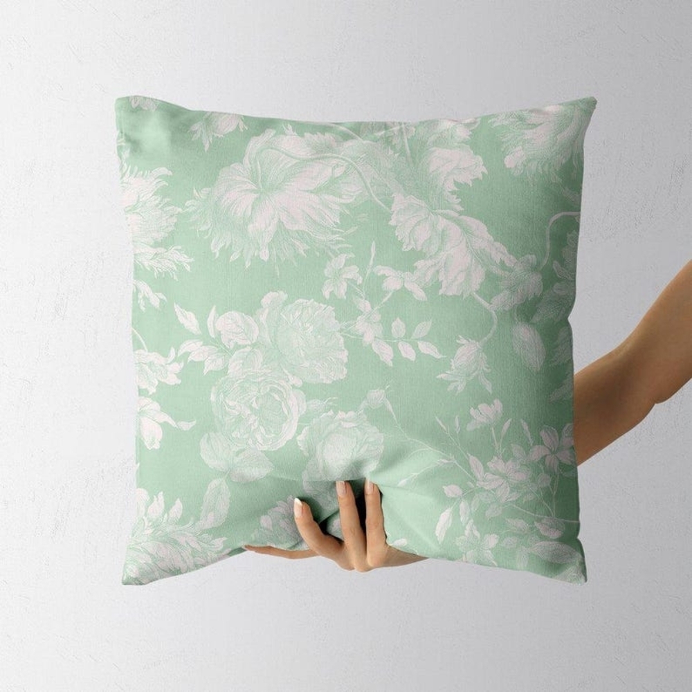 Mint green and white french floral throw pillow case